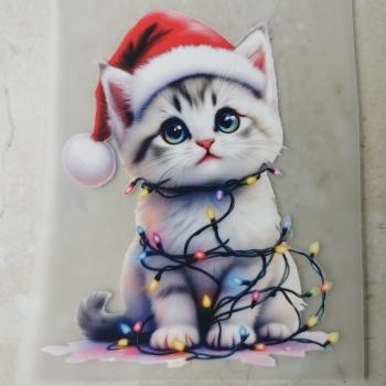 Bügelbild graue Katze Lichterkette