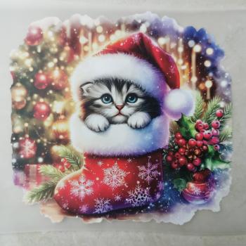Bügelbild süße Weihnachtskatze Strumpf