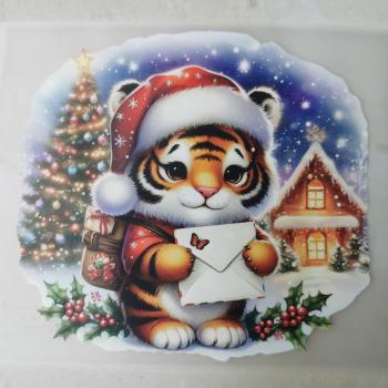 Bügelbild süßer Weihnachtstiger Brief