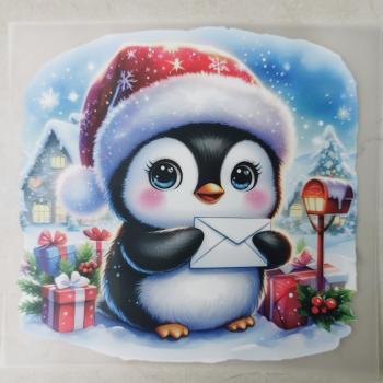Bügelbild süßer Weihnachtspinguin Brief