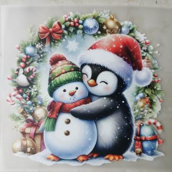 Bügelbild süßer Weihnachtspinguin Schneemann