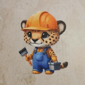 Bügelbild Gepard Handwerker stehend