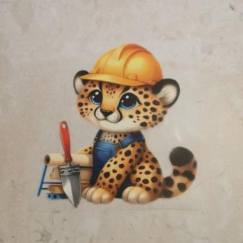 Bügelbild Gepard Handwerker sitzend