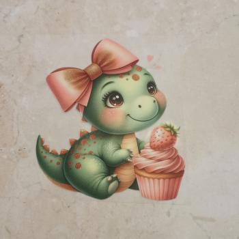 Bügelbild süßer Dino Cupcake sitzend