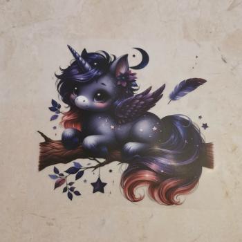 Bügelbild Feder-Einhorn Ast