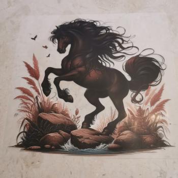 Bügelbild steigendes Pferd braun