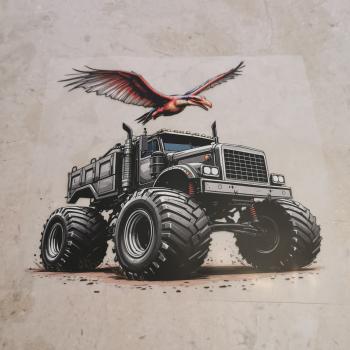 Bügelbild Truck mit Flugsaurier