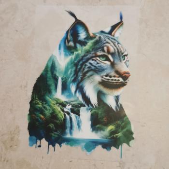 Bügelbild Luchs Wasserfall