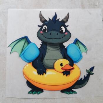 Bügelbild schwarzer Drache im Schwimmring