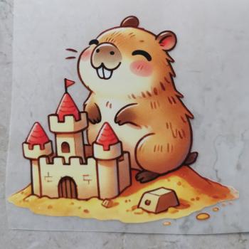 Bügelbild Capybara baut Sandburg