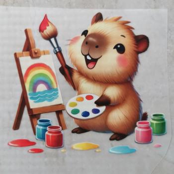 Bügelbild Capybara beim Zeichnen