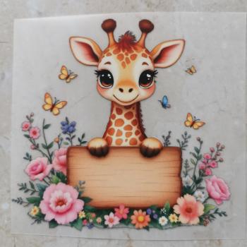 Bügelbild Giraffe mit Schild