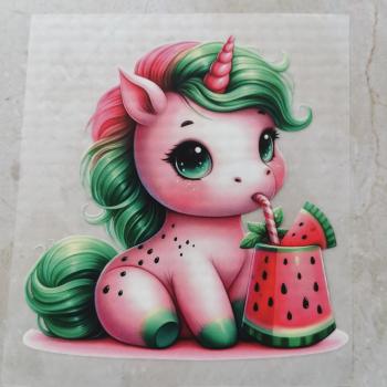 Bügelbild Meloneneinhorn mit Drink