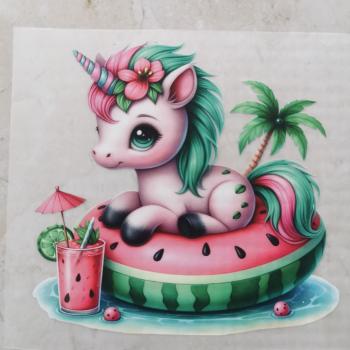 Bügelbild Meloneneinhorn auf Melonenschwimmring