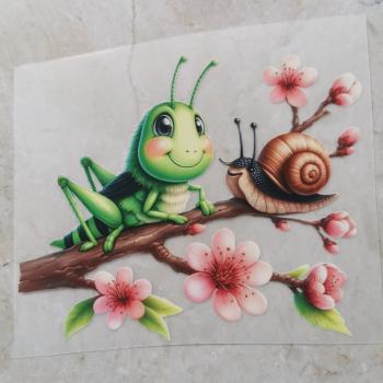 Bügelbild süße Heuschrecke mit Schnecke