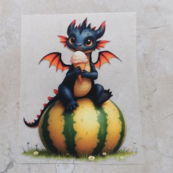 Bügelbild Drache auf Melone mit Eis