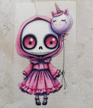 Bügelbild Skullmädchen Einhornballon