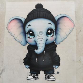 Bügelbild cooler Elefant Mütze