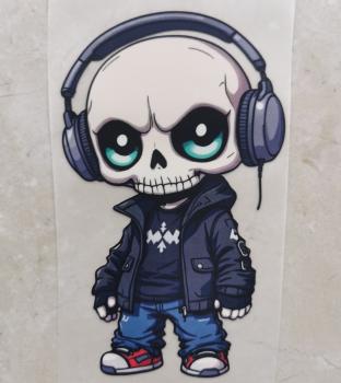 Bügelbild Skull Kopfhörer Jeans