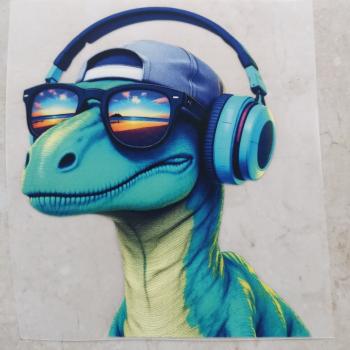 Bügelbild cool Dino türkis