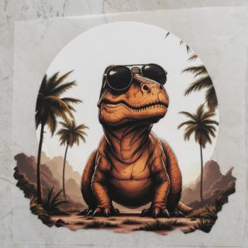 Bügelbild cool Dino braun Palmen