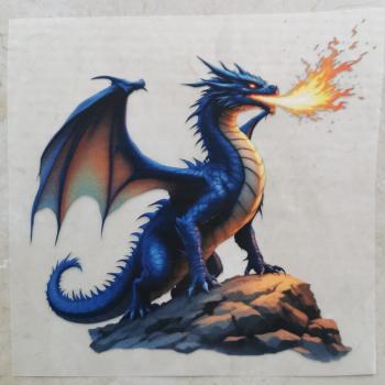 Bügelbild Feuerdrache blau