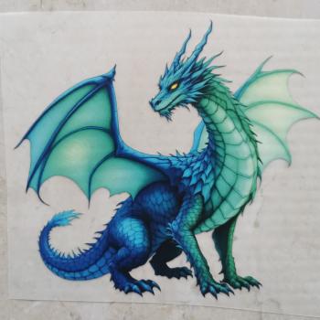 Bügelbild Drache mintblau