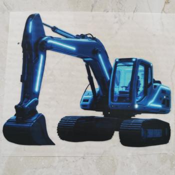 Bügelbild futuristischer Bagger blau hell