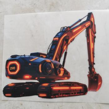 Bügelbild futuristischer Bagger Orange Zahl