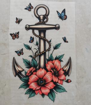 Bügelbild floraler Anker rote Blumen