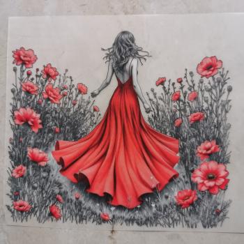 Bügelbild rote Lady