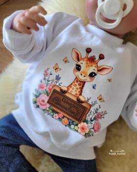 Bügelbild Giraffe mit Schild