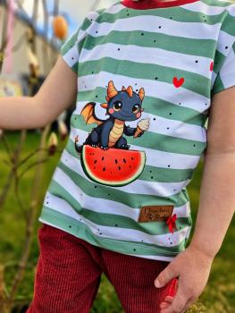 Bügelbild süßer Drache mit Eis auf Melonenstück