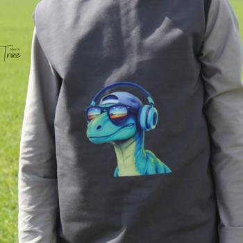 Bügelbild cool Dino türkis