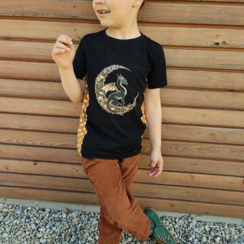Bügelbild Drache floraler Mond gold