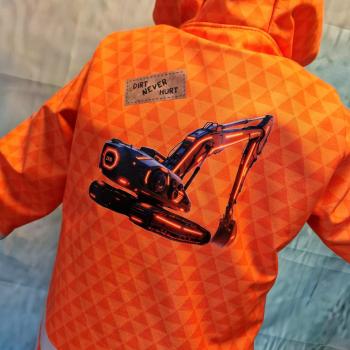 Bügelbild futuristischer Bagger Orange Zahl