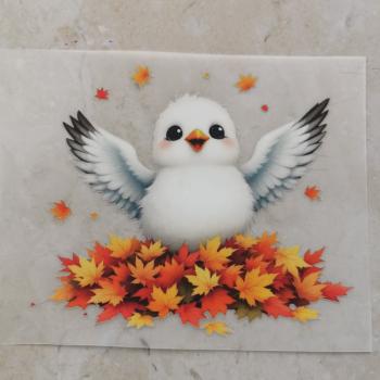 Bügelbild süße Möwe Herbstlaub