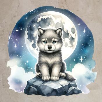 Bügelbild süßer Wolf Vollmond