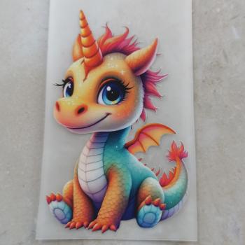 Bügelbild Einhorndrache orange-türkis