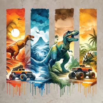 Bügelbild Dinos und Monstertrucks