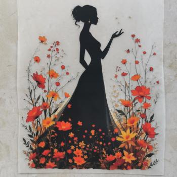 Bügelbild Blumenfrau orange