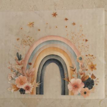 Bügelbild floraler Regenbogen dunkelblau unten