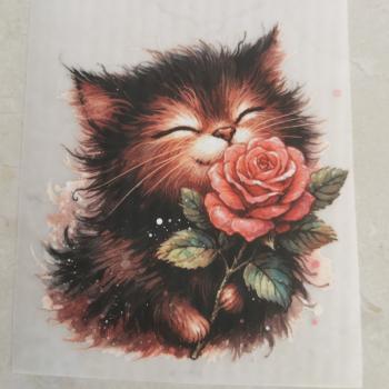 Bügelbild Blumenkatze braun