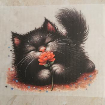 Bügelbild Blumenkatze schwarz
