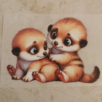 Bügelbild süße Babyerdmännchen pflegend