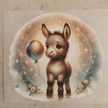 Bügelbild süßer Esel mit Ballon hell