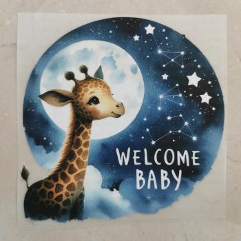 Bügelbild Welcome Baby-Giraffe Nachthimmel