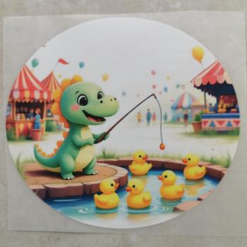 Bügelbild Dino Entenangeln