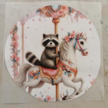Bügelbild Waschbär Pferdekarussell floral