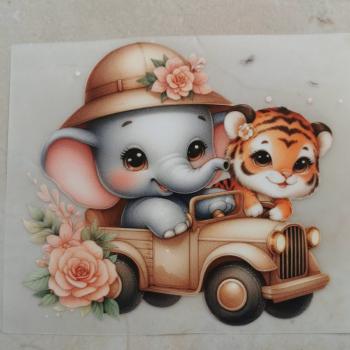 Bügelbild süße Safaritiere im Auto